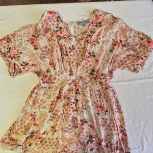 Absolutely Famous Womens Dress Size L Floral Print Boho Kimono Sleeve V Neck